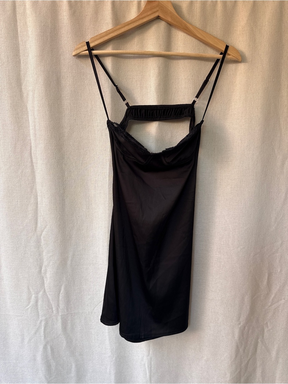 Cider Black Satin Slip with Adjustable Spaghetti Straps